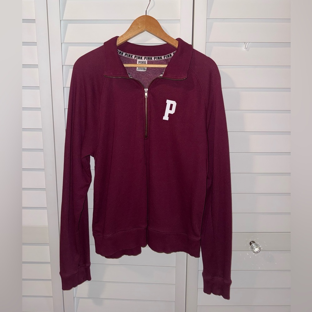 Victoria's Secret PINK Burgundy Zip-Up Sweater